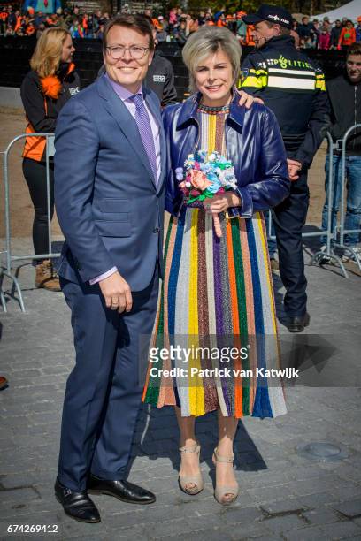 Prince Constantijn and Princess Laurentien of The Netherlands attend the King's 50th birthday during the Kingsday celebrations on April 27, 2017 in...