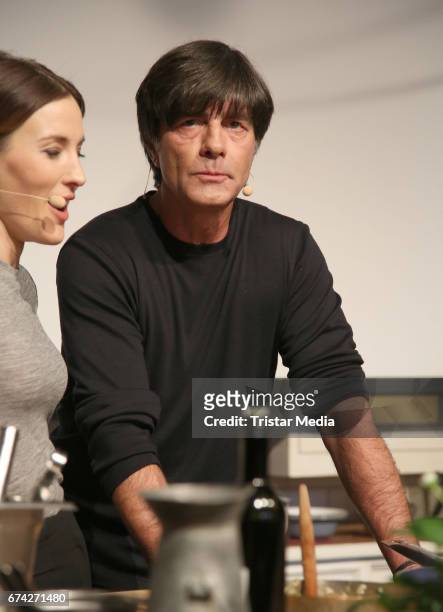 Jeannine Michaelsen and Jogi Loew during the Nivea Men Photo Call at on April 27, 2017 in Hamburg, Germany.