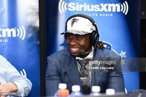 Takkarist McKinley of UCLA visits the SiriusXM NFL Radio talkshow after being picked overall by the Atlanta Falcons during the first round of 2017...