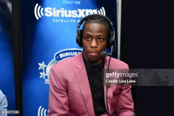 John Ross of Washington visits the SiriusXM NFL Radio talkshow after being picked overall by the Cincinnati Bengals during the first round of 2017...