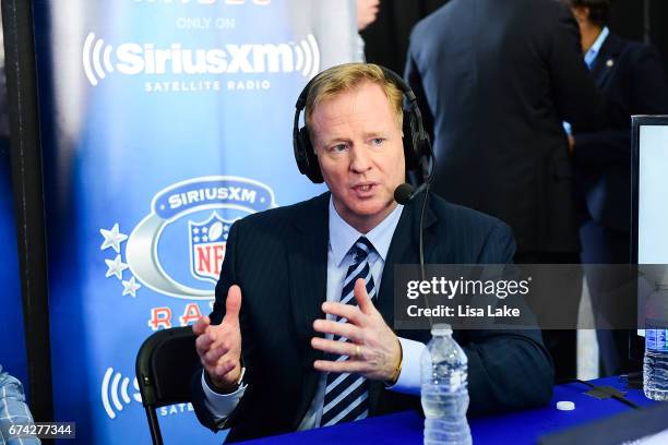 Commissioner of the National Football League, Roger Goodell visits SiriusXM NFL Radio during the first round of the 2017 NFL Draft at Philadelphia...
