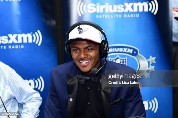 Deshaun Watson of Clemson visits the SiriusXM NFL Radio talkshow after being picked overall by the Houston Texans during the first round of 2017 NFL...