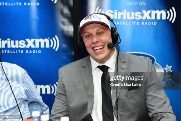 Garett Bolles of Utah visits the SiriusXM NFL Radio talkshow after being picked overall by the Denver Broncos during the first round of 2017 NFL...