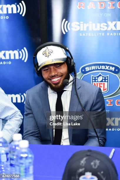 Marshon Lattimore of Ohio State visits the SiriusXM NFL Radio talkshow after being picked overall by the New Orleans Saints during the first round of...
