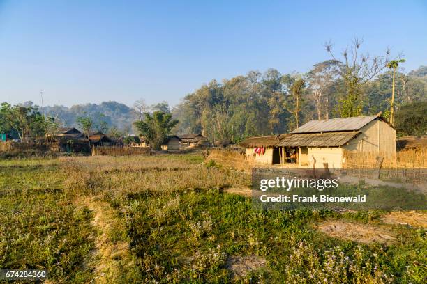 Agricultural landscape with typical farm houses in the village Pandavnagar in Chitwan National Park.