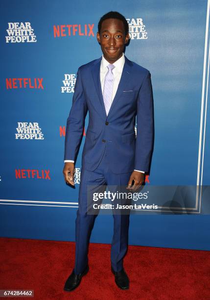 Actor Jeremy Tardy attends the premiere of "Dear White People" at Downtown Independent on April 27, 2017 in Los Angeles, California.