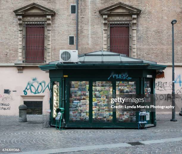 bologna, italy. news stand - booth stock-fotos und bilder