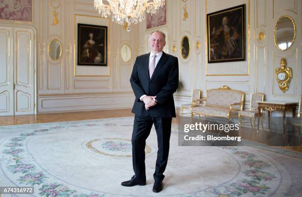 Andrej Kiska, Slovakia's president, poses for a photograph following an interview in Bratislava, Slovakia, on Thursday, April 27, 2017. Kiska, whose...