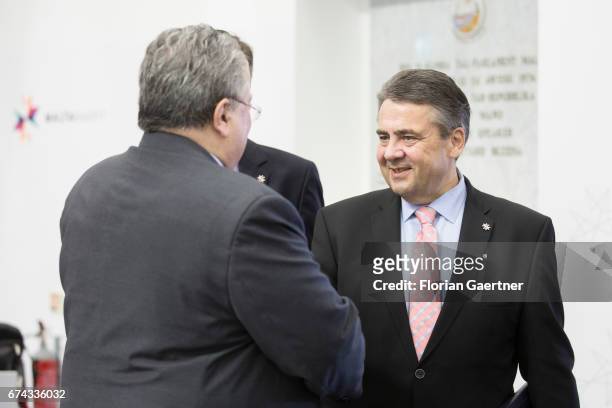 German Foreign Minister and Vice Chancellor Sigmar Gabriel talks with Nikos Kotzias , Foreign Minister of Greece, before the start of the first...