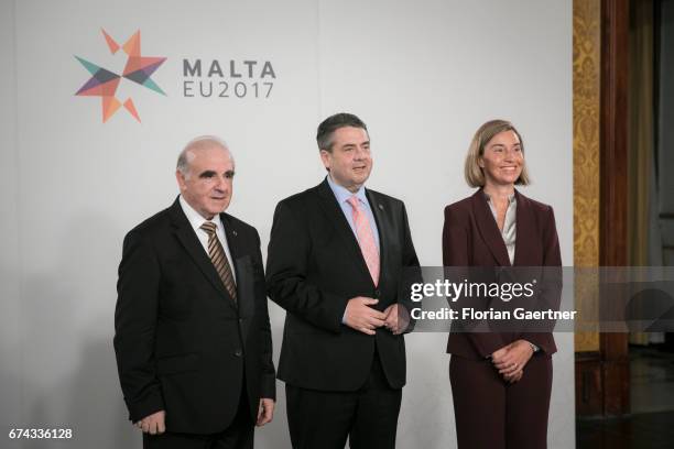 George Vella, Foreign Minister of Malta, German Foreign Minister and Vice Chancellor Sigmar Gabriel, and Federica Mogherini, High Representative of...
