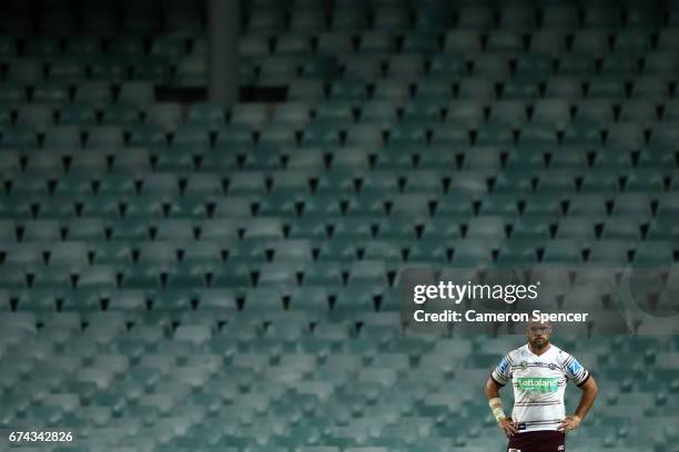 Nate Myles of the Sea Eagles looks on during the round nine NRL match between the South Sydney Rabbitohs and the Manly Sea Eagles at Allianz Stadium...