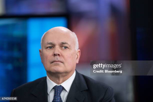 Iain Duncan Smith, former leader of the U.K. Conservative Party, pauses during a Bloomberg Television interview in London, U.K., on on Friday, April...