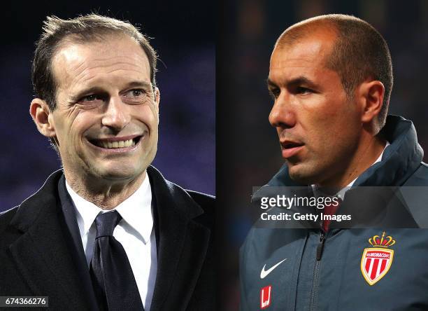 In this composite image a comparision has been made between Massimiliano Allegri head coach of Juventus FC and Leonardo Jardim, coach of Monaco. AS...