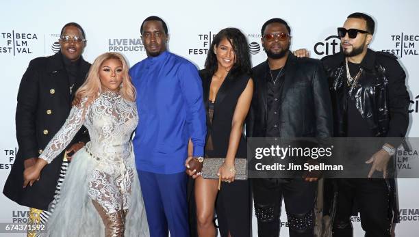 Mase, rapper Lil' Kim, rapper/actor Sean Combs, Dancer Cassie, singer Carl Thomas and French Montana attend the world premiere of "Can't Stop, Won't...