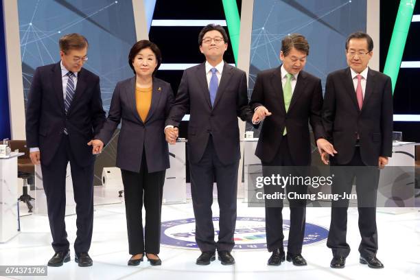 Moon Jae-in, the presidential candidate of the Democratic Party of Korea, Sim Sang-jung, presidential candidate of the Bareun Party, Yoo Seung-min,...