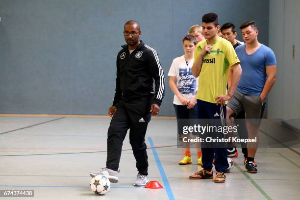 Cacau, DFB Integration ambassador does a training session with refugees at Cacau Janusz-Korczak School in Voerde on April 28, 2017 in Voerde, Germany.