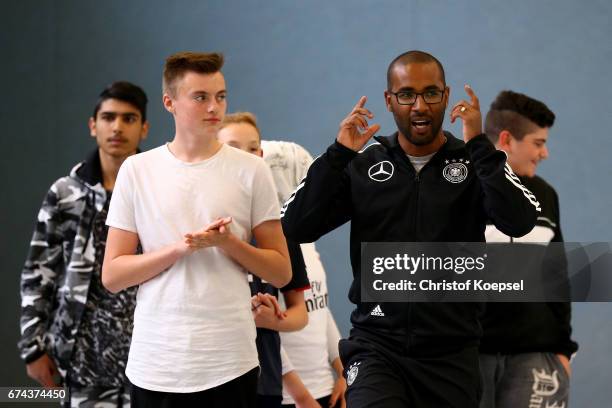 Cacau, DFB Integration ambassador does a training session with refugees at Cacau Janusz-Korczak School in Voerde on April 28, 2017 in Voerde, Germany.