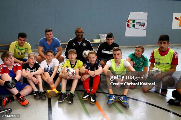 Cacau, DFB Integration ambassador does a training session with refugees at Cacau Janusz-Korczak School in Voerde on April 28, 2017 in Voerde, Germany.