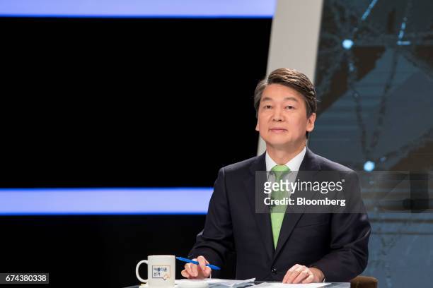 Ahn Cheol-soo, presidential candidate of the People's Party, attends a televised presidential debate in Seoul, South Korea, on Friday, April 28,...