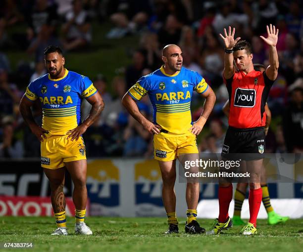 Kenneth Edwards of the Eels is sent to the sin bin during the round nine NRL match between the North Queensland Cowboys and the Parramatta Eels at...