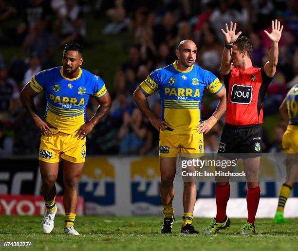 Kenneth Edwards of the Eels is sent to the sin bin during the round nine NRL match between the North Queensland Cowboys and the Parramatta Eels at...