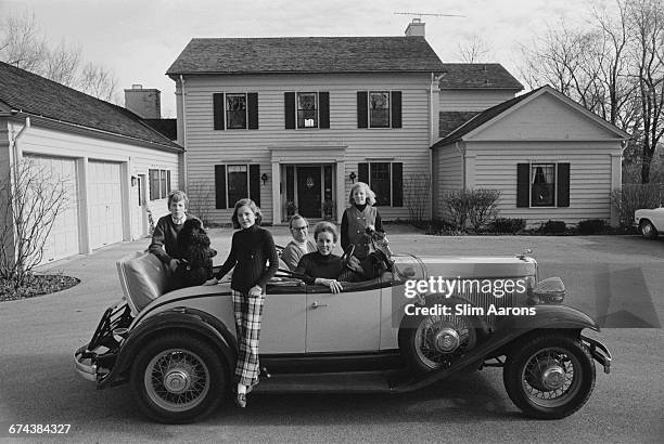 American Olympic skeet shooter Diane Palmer and the Potter Palmer family, Lake Forest, Illinois, 1970.