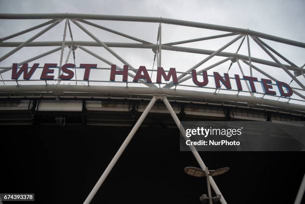 London Stadium, home of West Ham United Football Club, is pictured in London on April 27, 2017. In a wave of cross-Channel raids and arrests, at...