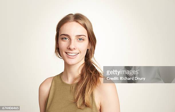 sustainability portrait - female blonde blue eyes stock-fotos und bilder