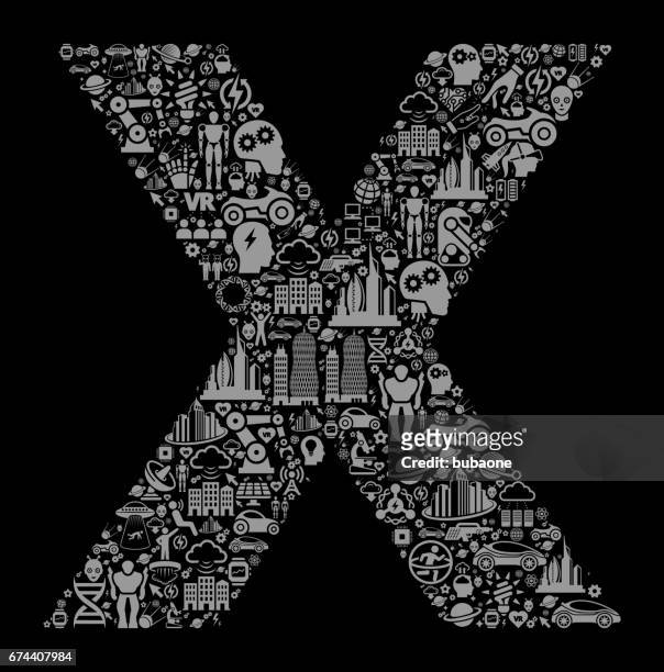 letter x future and futuristic technology vector icon black background - letter x stock illustrations