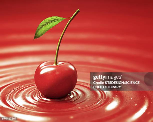 red cherry on red liquid, illustration - cherry stock illustrations