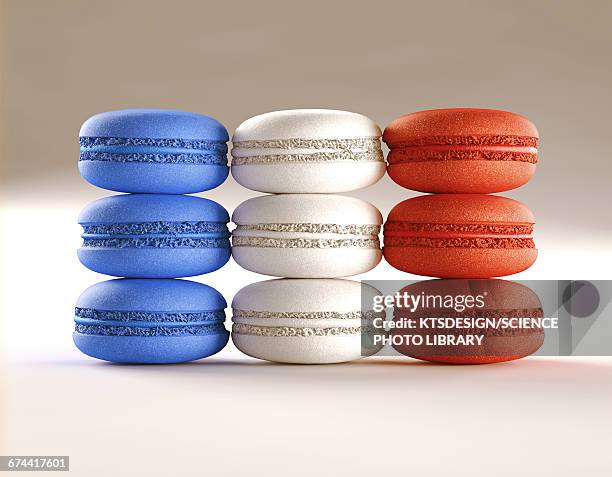 blue, white and red macaroons - macaroon stock pictures, royalty-free photos & images