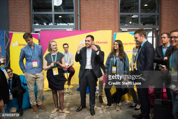Head of the FDP youth organization Young Liberals Konstantin Kuhle at the Federal Congress of FDP Political Party on April 28, 2017 in Berlin,...