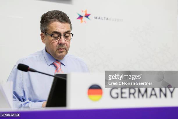 German Foreign Minister and Vice Chancellor Sigmar Gabriel is pictured before the working session of the Gymnich Meeting on April 28, 2017 in...