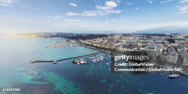 aerial view of lake geneva, switzerland - geneva winter stock pictures, royalty-free photos & images