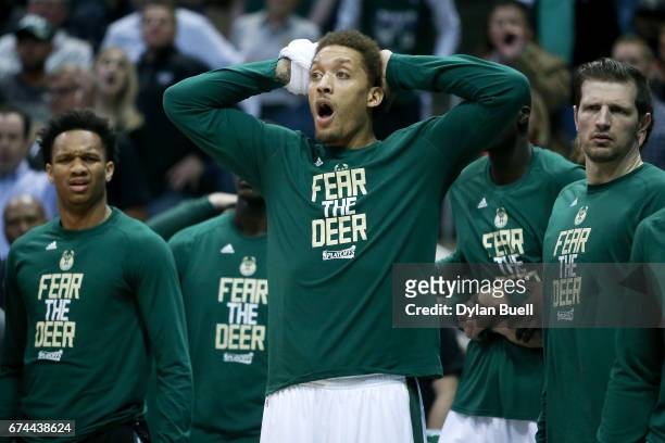 Michael Beasley of the Milwaukee Bucks reacts in the fourth quarter in Game Six of the Eastern Conference Quarterfinals against the Toronto Raptors...