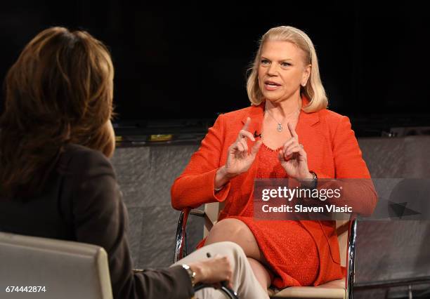 Chairman and CEO Ginni Rometty visits "Mornings with Maria" to talk to host Maria Bartiromo at Fox Business Network at FOX Studios on April 28, 2017...