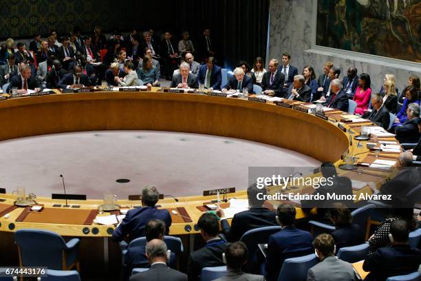 British Foreign Minister Boris Johnson speaks to members of the security council during a meeting on nonproliferation of North Korea at United...