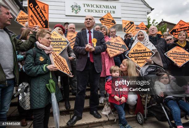 Former Liberal Democrat Secretary of State for Business, Innovation and Skills, Vince Cable, speaks at the launch of his campaign to return to...