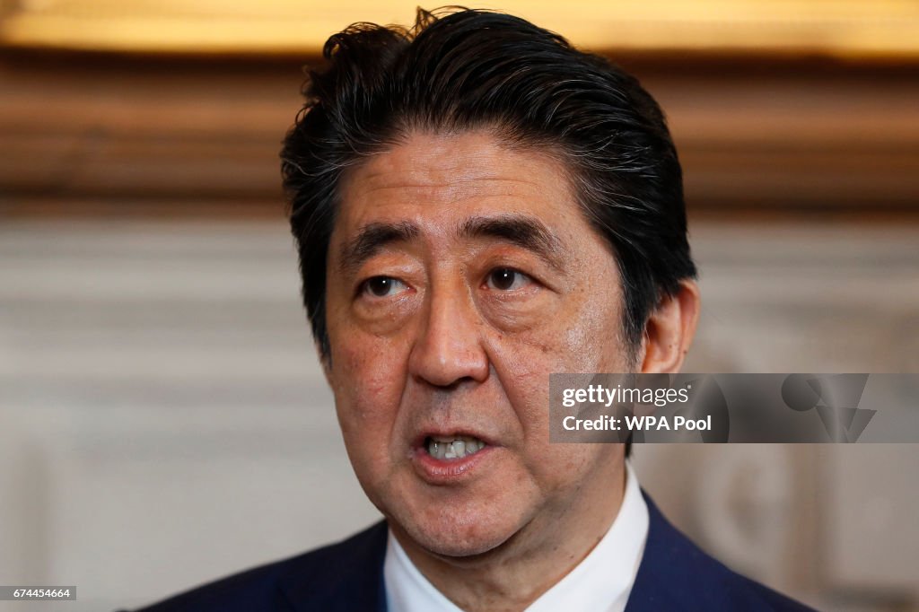 Japanese Prime Minister Shinzo Abe Works With Theresa May At Chequers