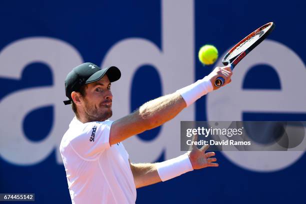 Andy Murray of Great Britain plays a backhand against Albert Ramos-Vinolas of Spain on day five of the Barcelona Open Banc Sabadell in the...