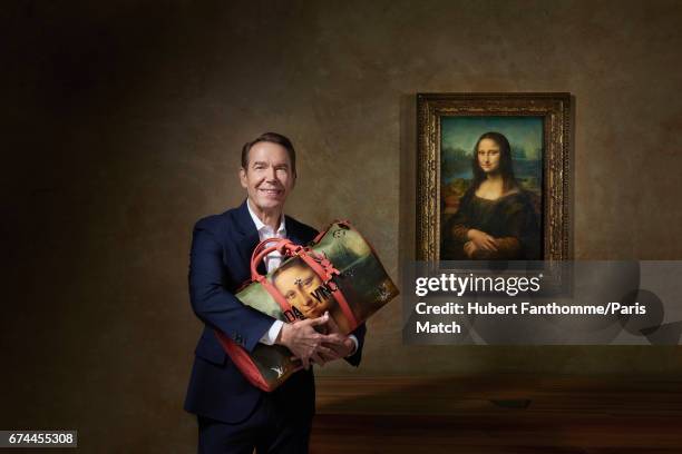 Artist Jeff Koons with his new collection of Masters of Louis Vuitton inspired by the painting of Leonardo da Vinci at the Louvre. April 11, 2017 in...