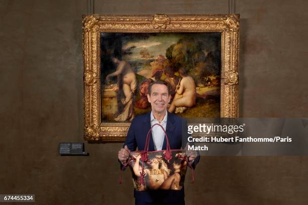 Artist Jeff Koons with his new collection of Masters of Louis Vuitton inspired by the painting of Titian at the Louvre. April 11, 2017 in Paris,...