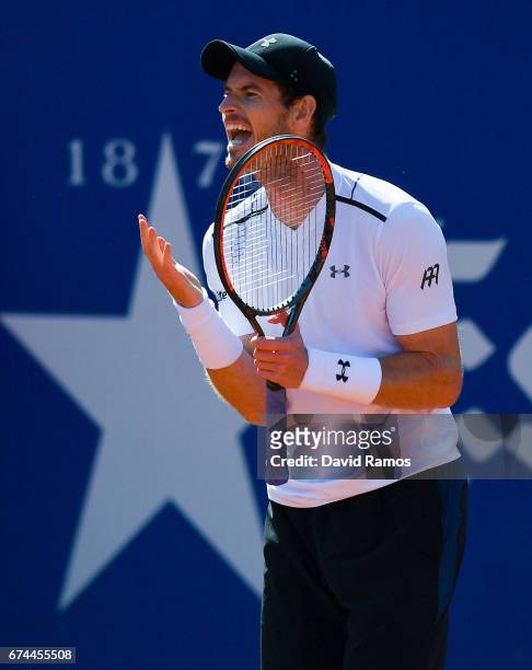 Andy Murray of Great Britain reacts against Albert Ramos-Vinolas of Spain in the quarter-final on day five of the Barcelona Open Banc Sabadells in...