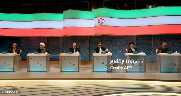 Iranian presidential candidates Mostafa Hashemitaba, Hassan Rouhani, Mohammad Baqer Ghalibaf, Eshaq Jahangiri, Ebrahim Raisi and Mostafa Mirsalim...