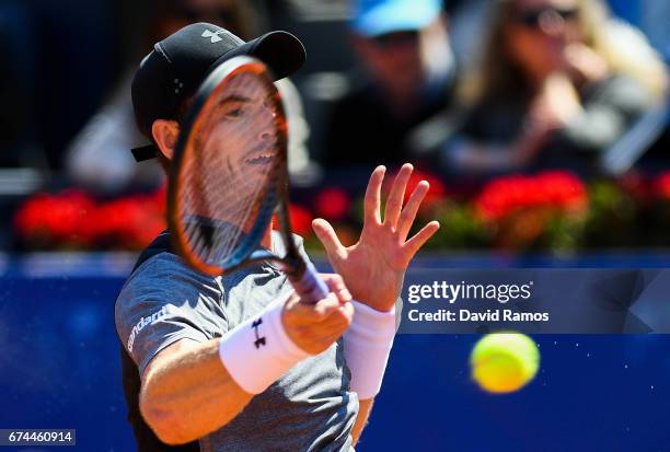 Andy Murray of Great Britain plays a forehand against Albert Ramos-Vinolas of Spain on day five of the Barcelona Open Banc Sabadell in the...