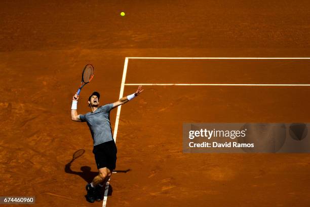 Andy Murray of Great Britain serves against Albert Ramos-Vinolas of Spain in the quarter-final on day five of the Barcelona Open Banc Sabadells in...