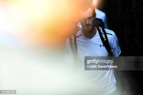 Andy Murray of Great Britain leaves the court after his match against Albert Ramos-Vinolas of Spain in the quarter-final on day five of the Barcelona...