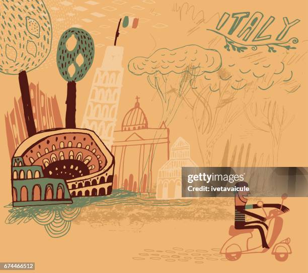 stockillustraties, clipart, cartoons en iconen met rome in italy in europe - bromfiets