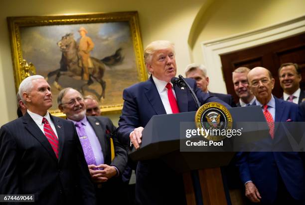 President Donald Trump speaks before signing an executive order on implementing an America-First Offshore Energy Strategy in the Roosevelt Room at...