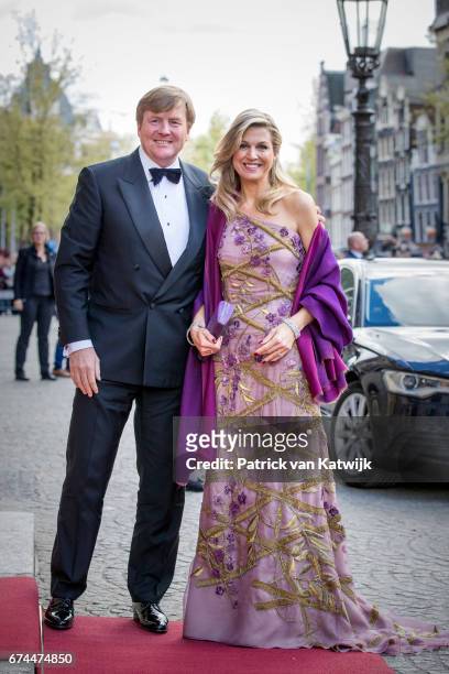 King Willem-Alexander and Queen Maxima of The Netherlands host a dinner for 150 Dutch people to celebrate his 50th birthday in the Royal Palace on...